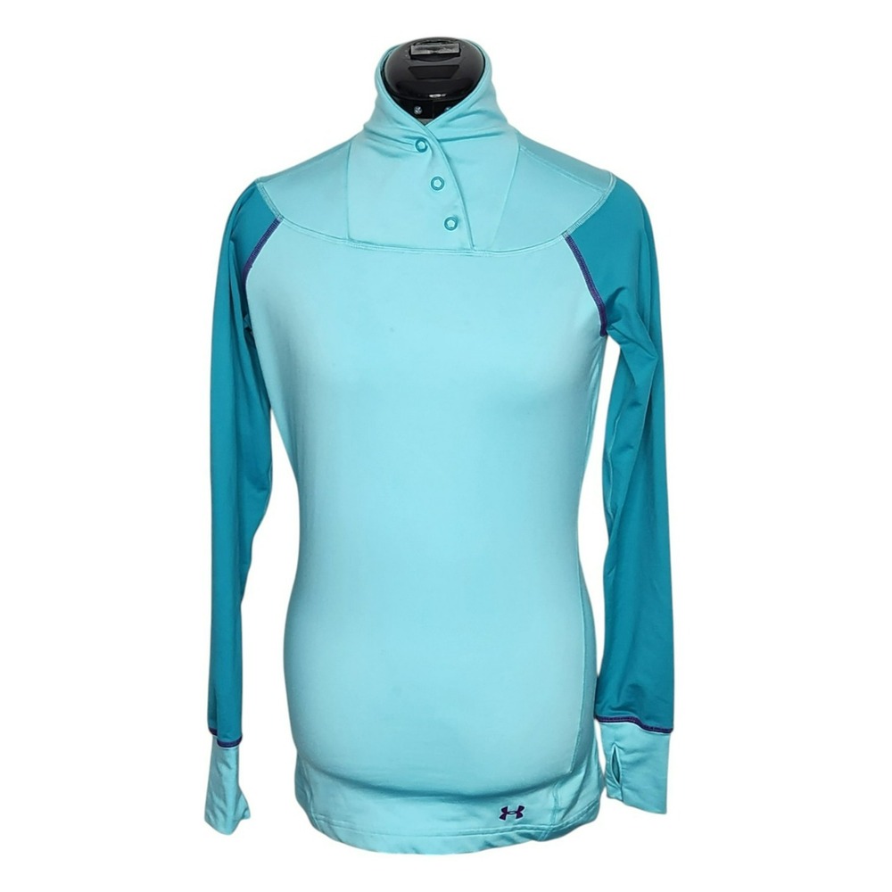 Under Armour ColdGear Womens Small Blue Snap Neck Long Sleeveโ Thumbhole Top